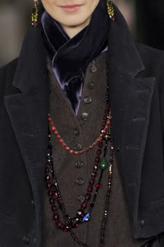 Ralph Lauren Fall Layering Jackets, Rustic Clothing, Beaded Vest, Ralph Lauren Fashion, Necklaces Layered, Button Scarf, Ralph Lauren Fall, Velvet Scarf, Winter Layers