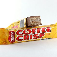 a bar of coffee crisp sitting on top of a white table