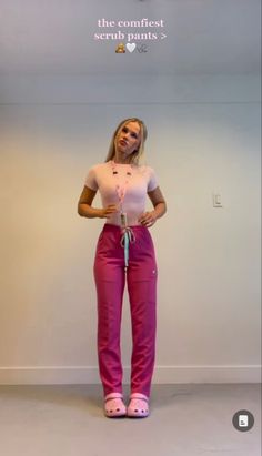 Cute Assistant Outfits, Pink Nursing Scrubs, Aesthetic Nurse Outfit, Nurse Inspo Aesthetic, Er Tech Aesthetic, Nurse Aesthetic Outfit, Scrubs Uniform Cute Aesthetic, Aesthetic Scrub Outfits, Rbt Work Outfit Scrubs