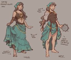 the concept art for disney's princess poca and her costume is shown in this image