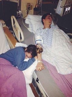 two people laying in a hospital bed with the caption, i'm sickness or in health