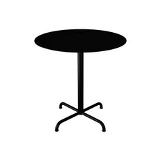 a black table with four legs and a round top, viewed from the front on a white background