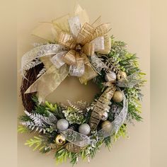 a christmas wreath hanging on the wall