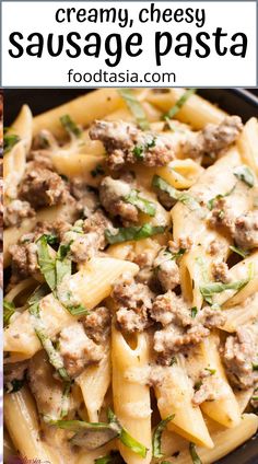 creamy cheese sausage pasta is an easy and delicious dinner that's ready in under 30 minutes