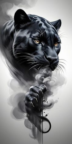 a painting of a black panther with yellow eyes