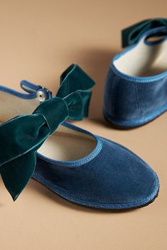 Cotton upper Rubber sole Slip-on styling Imported | Cotton Bow Ballerina Flats by ViBi VENEZiA in Blue, Women's, Size: 37, Cotton/Rubber at Anthropologie Blue Flats, Mary Jane Flats, Velvet Bow, Blue Bow, Big Bows, Ballerina Flats, Girls Bows, Mary Jane Shoes, Jewelry Bags