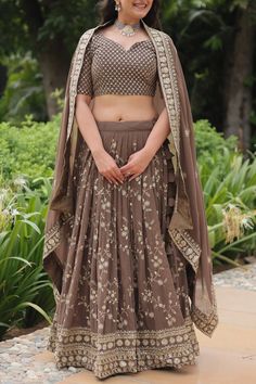 Roman Coffee Faux Blooming Lehenga Choli with Heavy Embroide