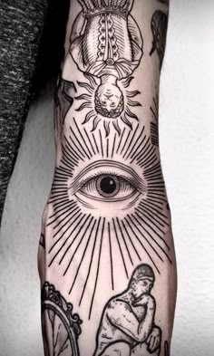 a person with a tattoo on their arm and an all seeing eye in the middle