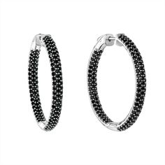 "✦ DESCRIPTION ✦ This mesmerising hoop earring features three rows of pavé black / white simulated diamonds for an exquisite, all-around sparkle. Hinged posts with vault safety locks. Inside-outside diamond hoop earrings. Hoop Diameter: 30 mm Hoop Thickness: 4 mm ✦Dear Customers ✦ We strive to provide the best quality with affordable prices. We take such pride in making sure to create unique, beautiful jewelry for all our Sioro Silver customers, and always seek to provide the very best customer Diamond Hoop Earrings Large, Black Diamond Hoop Earrings, Hoop Earrings Medium, Pave Hoop Earrings, Hoop Earrings Large, Gold Diamond Hoop Earrings, White Gold Diamond Earrings, Big Hoop Earrings, Big Diamond