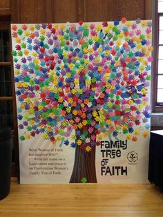 a tree made out of handprints with the words family tree of faith on it