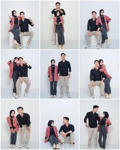 several photos of people posing for pictures together