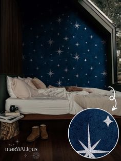 an image of a bedroom with stars on the wall