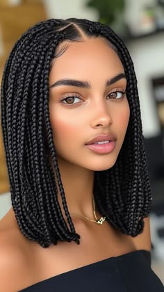 The crochet braid lob is a trendy and modern hairstyle that adds a chic touch to your look. This versatile lob length allows for easy styling and maintenance while showcasing beautiful curls. Click the pin and follow us for more stylish crochet braid inspiration! #CrochetBraids #Lob #ProtectiveStyles #NaturalHair #BraidedHairstyles Bob With Braids Black Women, Big Forehead Hairstyles Braids, Two Braids For Black Women, Short Braids Hairstyle Women, Box Braids Bob Shoulder Length, Cornrow And Box Braids Hairstyles, New Trending Braids Hairstyles, Hair Styles Braids Ideas, Short Hairstyles With Braids