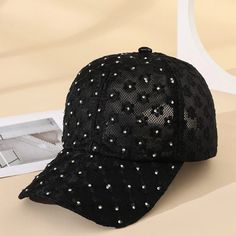 Black Rhinestone Lace Hat Super Light Weight Spring/Summer Collection Simple Hand Embroidery Patterns, Stylish Caps, Rhinestone Decor, Knit Cap, Black Party, Hand Embroidery Patterns, Black Rhinestone