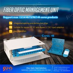 an advertisement for fiber optic management unit, with information about the product and its components