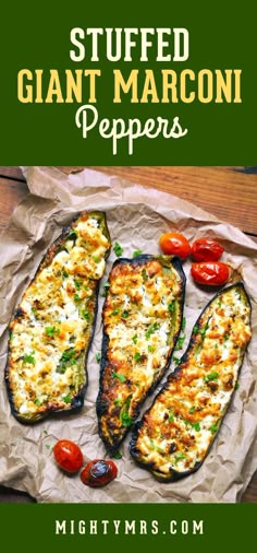 grilled eggplant with tomatoes and cheese on top is featured in this recipe