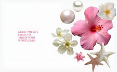 pink and white flowers with pearls on the bottom are featured in an advertisement for women's health