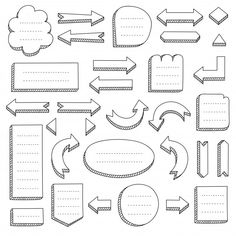 a set of hand drawn arrows and speech bubbles for text or message on white background