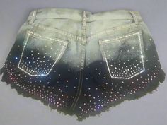 Front and Back Embellished Shorts - Prima Dons & Donnas Embellished Shorts, Crystal Embellishment, Denim Mini, Mini Fashion, Denim Fabric, Diy Clothes, Crystal Rhinestone, Perfect Pair, The Sun