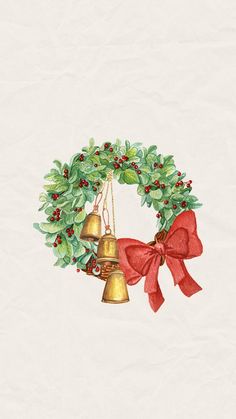 a christmas wreath with bells and holly leaves