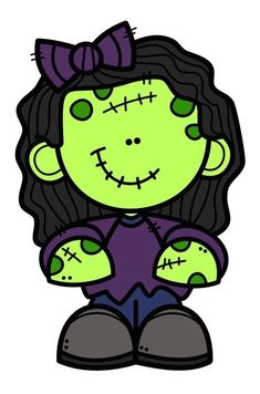 a drawing of a girl with green eyes and black hair, wearing a purple shirt