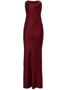 wine red stretch-silk strapless rear lace-up fastening ankle-length Wine Red Dress, Red Silk Dress, The Bling Ring, Radiate Confidence, Exquisite Gowns, Strapless Neckline, Prom Dress Inspiration, Wedding Attire Guest, Chic And Elegant