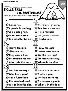 the roll and read worksheet for students to practice their reading skills, including