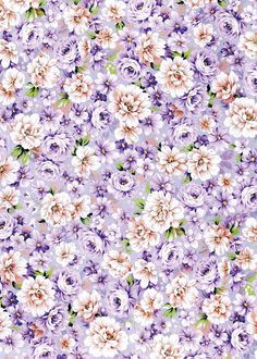 purple and white flowers with green leaves on a lila colored background for fabric or wallpaper