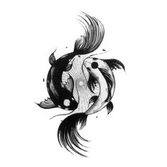 an ink drawing of a fish with long hair