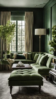 Sage Green Living Room Inspiration Green Sofa, Dark Green And White Living Room, Sage Green Curtains Living Room, Small Green Living Room, Olive Sofa Living Room Ideas, Olive Green Sofa Living Room, Forest Green Living Room Decor, Olive Green Sofa Living Room Ideas, Green Sofa Living Room Colour Schemes