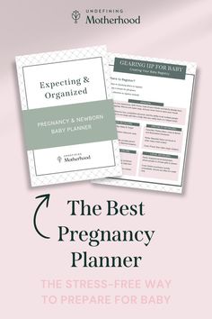 the best pregnancy planner for pregnants is shown in front of a pink background with an arrow