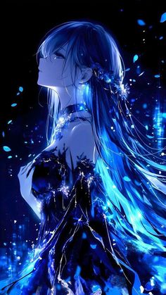 Light Particles, Flowing Hair, Female Figure, Blue Art, Wallpaper 4k, Vibrant Blue, Blue Hues, Stardust, Blue Light