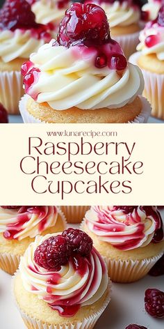 raspberry cheesecake cupcakes with white frosting on top