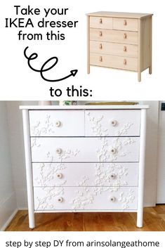 an ikea dresser with the words ikea dresser from this to this