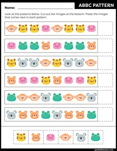 an animal themed pattern worksheet for children to learn how to make their own patterns