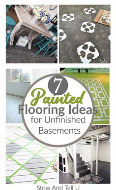 painted flooring ideas for unfinished basements and floors with text overlay that reads 17 painted flooring idea for unfinished basements and ceilings