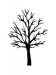 a black and white silhouette of a bare tree with no leaves on the top branch