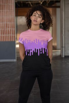 "This t-shirt features a vivid, all-over print inspired by dripping slime! These shirts are a relaxed unisex shirt in standard men's sizing. Cut-and-sew manufacturing means no white spots as found typical sublimation shirts, for a smooth overall print. The material is a very soft and breathable polyester. ☆ Find more streetwear apparel in our shop here: https://www.etsy.com/shop/gesshokudesigns Measurements ------Sizing in inches------ S || Chest Width* 18\" || Length 28\" M || Chest Width* 20\" Streetwear Cotton Tops With Paint Splatter, Cotton Paint Splatter Tops For Streetwear, Streetwear Paint Splatter Graphic Tee, Graphic Tee With Paint Splatter For Streetwear, Casual Paint Splatter T-shirt For Streetwear, Casual T-shirt With Paint Splatter For Streetwear, Black Paint Splatter Crew Neck Top, Multicolor Paint Splatter Crew Neck Top, Casual Black Top With Paint Splatter