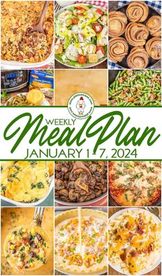 the weekly meal plan for january 1 - 7, 2014 with images of different dishes