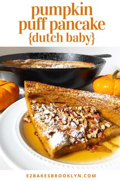 pumpkin puff pancake dutch baby on a white plate