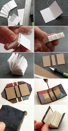 there are several pictures of different things made out of paper and scissors, including an open book