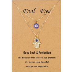 PRICES MAY VARY. The design of "evil eye"is inspired by the traditional Amulet of the Middle East, which represents the guardian. It is also known as the eye of Turkey, which means to protect and keep the bad things out. It is said that the evil eye can absorb the evil and jealousy of outsiders. 2pcs Necklace Set - One evil eye necklaces and one hamsa necklace, that can be worn individually or be layers. Adjustable Size - The evil eye necklace has 16.5''chain +2''extention chain, and the hamsa n Hamsa Hand Jewelry, Steel Blue Eyes, Heart Envelope, Best Gift For Wife, Lucky Charm Necklace, Protection Jewelry, Hand Pendant, Hamsa Necklace, Evil Eye Pendant