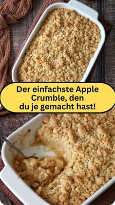 an apple crumble, den du je genach hasht in a casserole dish