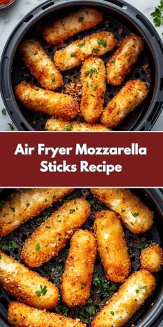 air fryer mozzarella sticks recipe in a pan