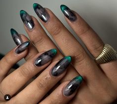 Nail Inspo Royal Blue, Dark Fall Nail Colors, Early Fall Nail Colors, Long Nail Ideas, Teal Nail Designs, Ideas For New Year, Water Marble Nails, Teal Nails, Trendy Nail Designs