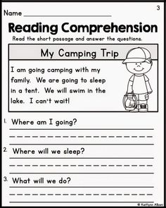 reading worksheet for the camping trip with an image of a boy and his dog