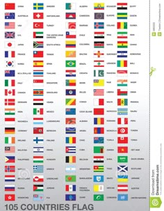 the world's flags are shown in different colors, sizes and font on a white background