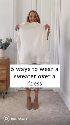 5 ways to wear a sweater over a dress: 1️⃣ front tuck with a hair tie 2️⃣ back tuck with a hair tie 3️⃣ belt and fold the sweater… | Instagram Sweater Over Dress, Hiking Hairstyles, Pullovers Outfit, Mode Tips, Hiking Outfit Women, Sweater Dress Outfit, Hiking Aesthetic, Winter Dress Outfits, Summer Dresses For Wedding Guest