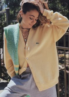 Lacoste Outfit Women, Lacoste Outfit, Lacoste Cardigan, Cardigan Vintage, Cardigan Knit, Sweater Oversized, Butter Yellow, Cardigan Outfits