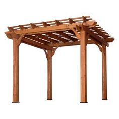 an outdoor wooden pergola on a white background